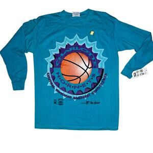 VTG 90s NBA Charlotte Hornets The Game T-Shirt Long Sleeve graphic Shirt LG NEW